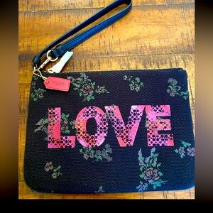 NWT Coach Wristlet Large Black Floral Jason Naylor Gallery LOVE Pouch 91534
